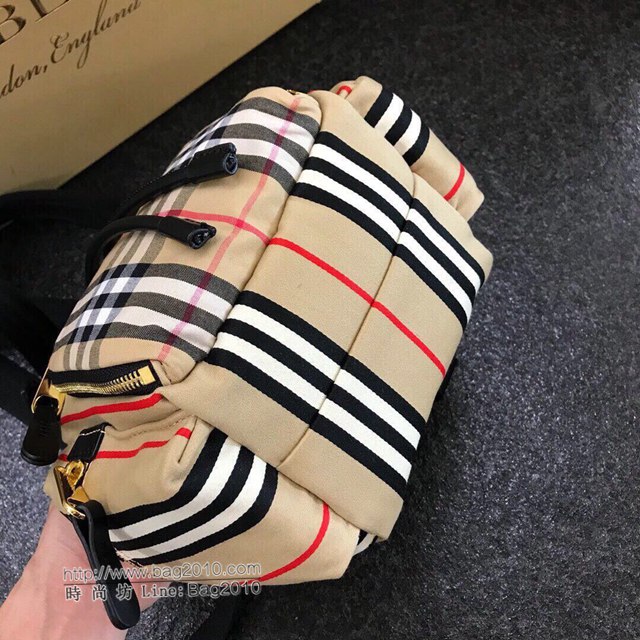 Burberry專櫃新款雙肩包 巴寶莉中號Vintage條紋拼牛皮軍旅背包  db1195